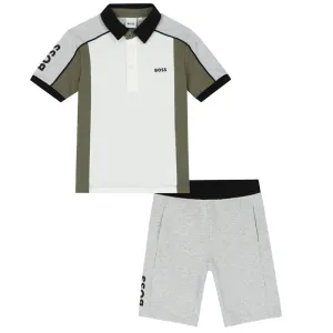 Hugo Boss Boys Polo Shirt & Shorts Set White 10Y