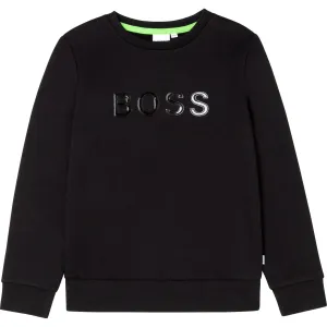 Hugo Boss Boys Black Cotton Logo Sweater 8Y