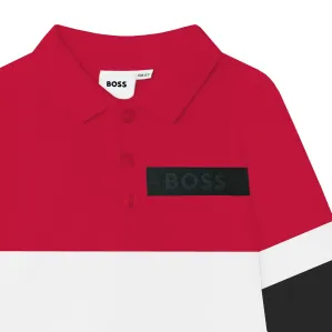 Hugo Boss Boys Embossed Chest Logo Polo Shirt Red 2Y