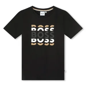 Boss Boys Large Logo T-shirt in Black 10A 100% Cotton - Trimming: 96% Cotton, 4% Elastane
