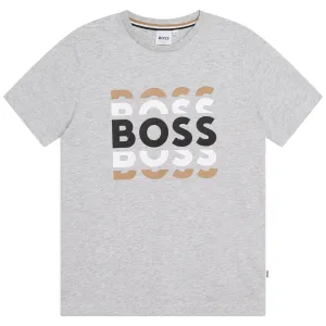 Boss Boys Box Logo T-shirt in Grey 14A Chine 100% Cotton - Trimming: 96% Cotton, 4% Elastane