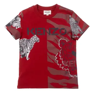 Kenzo Boys Animal Print T-shirt Red 10A
