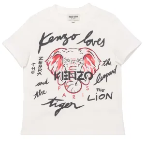 Kenzo Boys Elephant Print T-shirt White 10A