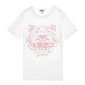 Kenzo Girls Tiger Logo T-shirt White 8Y Pink