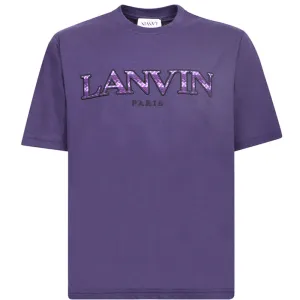Lanvin Mens Curb Logo Appliquéd Cotton T-shirt Purple L
