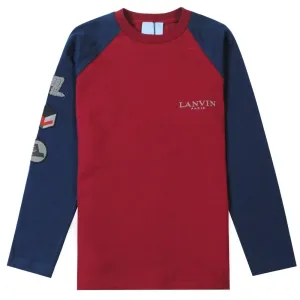 Lanvin Boys Badge Long Sleeve T-shirt Burgundy 12Y