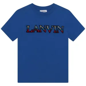 Lanvin Boys Camo Print Logo T Shirt Blue 12Y