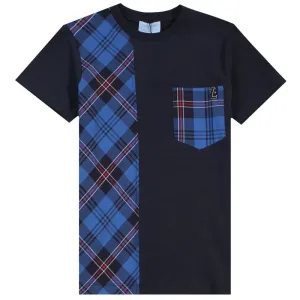 Lanvin Boys Tartan Pattern Print T-Shirt Navy - NAVY 12Y