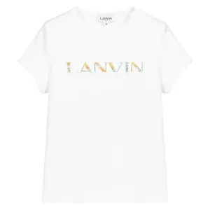 Lanvin Girls Flower Swirl Logo T-shirt White 10Y
