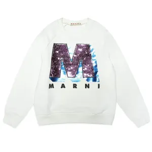 Marni Girls Sequin Logo Sweater White 6Y
