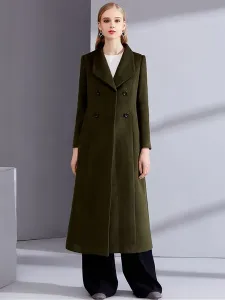 Abrigo de mezclada de lana con manga larga de cuello vuelto Color liso con bolsillos estilo moderno