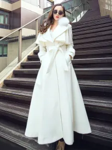 abrigo mujer blanco con manga larga de cuello vuelto de mezclada de lana Color liso Moda Mujer estilo moderno Invierno Chaquetas #268139