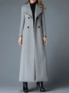 abrigo mujer larga Gris con manga larga de cuello vuelto de lana Moda Mujer Color liso con botones Normal estilo retro Invierno Chaquetas #309125