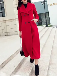 abrigo mujer larga Gris con manga larga de cuello vuelto de lana Moda Mujer Color liso con botones Normal estilo retro Invierno Chaquetas #309131
