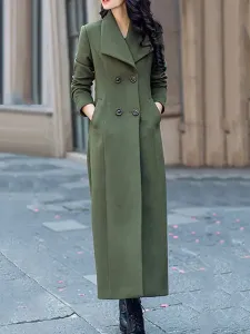 abrigo mujer larga Gris con manga larga de cuello vuelto de lana Moda Mujer Color liso con botones Normal estilo retro Invierno Chaquetas