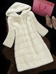 Abrigo de piel sintética con capucha de manga larga rosa abrigo de invierno para mujeres #243605