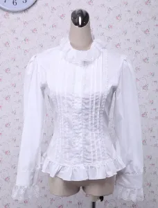Blusa de lolita de encaje blanco de manga larga #218538