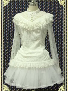 Encaje blanco Lolita blusa manga larga #214139
