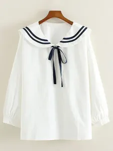 Lazo blanco rayas camisa de Lolita de algodón para mujeres #207705