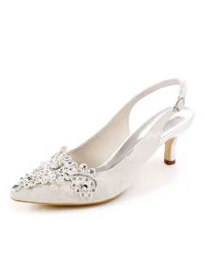 Zapatos de novia de encaje Punta estrecha Rhinestones Kitten Heel Slingbacks Zapatos de novia #356258