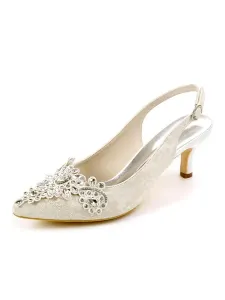 Zapatos de novia de encaje Punta estrecha Rhinestones Kitten Heel Slingbacks Zapatos de novia #356291