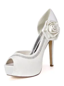 Zapatos de novia de marfil Plataforma de encaje Peep Toe Diamantes de imitación Zapatos de novia de tacón alto #355641