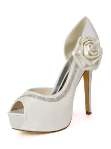 Zapatos de novia de marfil Plataforma de encaje Peep Toe Diamantes de imitación Zapatos de novia de tacón alto #355693