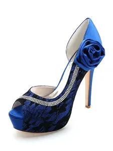 Zapatos de novia de marfil Plataforma de encaje Peep Toe Diamantes de imitación Zapatos de novia de tacón alto #355745
