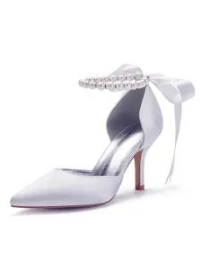 Zapatos de novia de raso Zapatos de novia de tacón de aguja con punta puntiaguda rosa