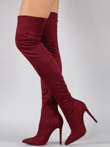 Botas altas ajustadas Botas de ante con la caña elástica Botas mujer sobre la rodilla negras rojas verdes #222377