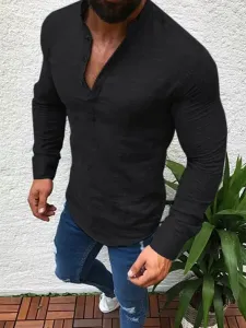 Camisa casual de hombre Cuello joya Elegante Negro Camisas de hombre #435428