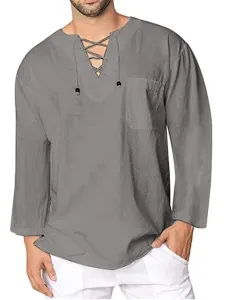 Camisa casual para hombre Cuello en V Casual Camisas de hombre azul marino oscuro #436011
