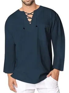 Camisa casual para hombre Cuello en V Casual Camisas de hombre azul marino oscuro #436013