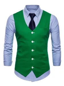 Chaleco de traje de hombres con cuello en V de lino de algodón de bolsillo Regular Fit chaleco informal #259128