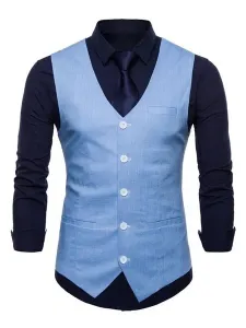 Chaleco de traje de hombres con cuello en V de lino de algodón de bolsillo Regular Fit chaleco informal #259161