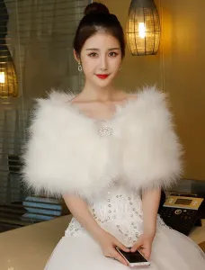 Abrigo de boda de piel artificial sintética Marfil Mantón de novia Invierno Cubrir