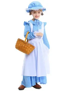 Disfraz de niños Carnaval Disfraces de  Light Sky Blue Maid Kid's Cotton Hat Dress Disfraz Carnaval