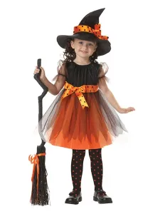Disfraz de niños Carnaval Disfraz de bruja para niños  Tul vestido naranja y sombrero para niñas Disfraz Carnaval #266919