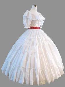 Disfraces retro blancos con volantes para mujer, vestido de María Antonieta, mangas cortas, escote redondo, conjunto vintage, vestido de fiesta de gra #327120