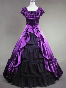 Disfraz Carnaval Traje morada de lolita de satén con escote cuadrado de estilo clásico Halloween #210063