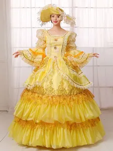 Disfraz Carnaval Traje Retro de las mujeres traje Vintage victoriano Ball vestido vestido amarillo Halloween #227792