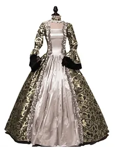 Disfraz Carnaval Trajes retro de las mujeres Imprimir vestido victoriano con volantes de encaje Ropa vintage Carnaval Halloween #327183