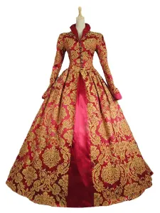 Disfraz Carnaval Vestido de retro para adultos Estilo Barroco Real para espectáculo rojo con vestido Carnaval Halloween #240228