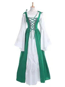 Vestido vintage medieval Vestido verde de manga larga con capas Swing Disfraz de Cosplay Halloween #383853