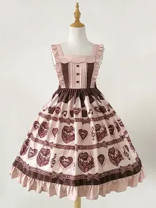 Dulce Lolita Vestido JSK Chocolate Love Song Estampado Ruffle Pink Lolita Jumper Falda #279164