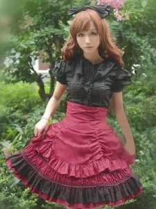 Falda de Lolita de 100% algodón de dos tonos de encaje estilo dulce #222296