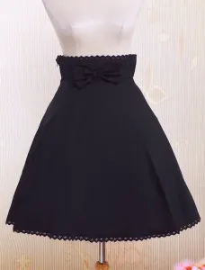 Falda negra de Lolita de algodón con lazo de estilo clásico #205385