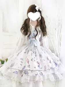 Sweet Lolita JSK Dress Aurelia Printed Bows White Lolita Jumper Faldas #305612