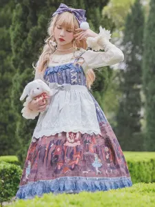 Vestido clásico Lolita JSK Infanta Tema de cuento de hadas Azul profundo Sin mangas Encaje Fiesta de té Lolita Jumper Faldas #429299