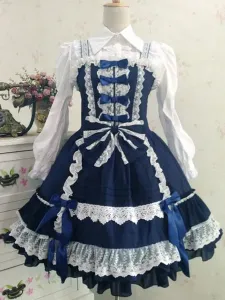 Vestido de dulce Lolita JSK azul Lolita Vestido algodón volantes niveles Lolita Jumper falda con lazo #227202